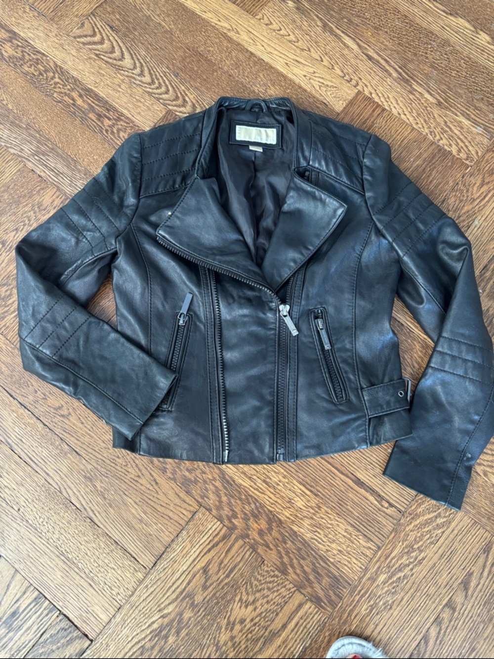 Michael Kors Black Leather Moto Jacket for Women size medium